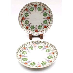 Vintage 2pc Japanese Grape Vine Leave Saucers Porcelain Collectible Replacements